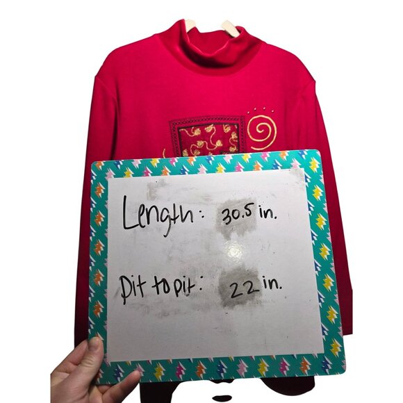 VTG Bobbie Brooks Red Long Sleeve Top Velvet Trim & Embroidered Details Womens L - Picture 7 of 7